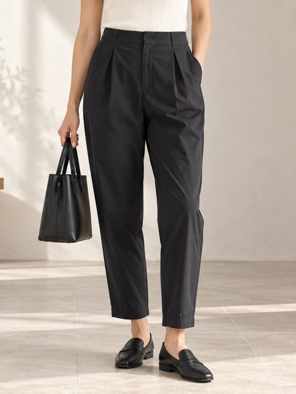 UNIQLO x Theory AirSense Tucked Easy Tapered Pants Black Large Ajustable Waist